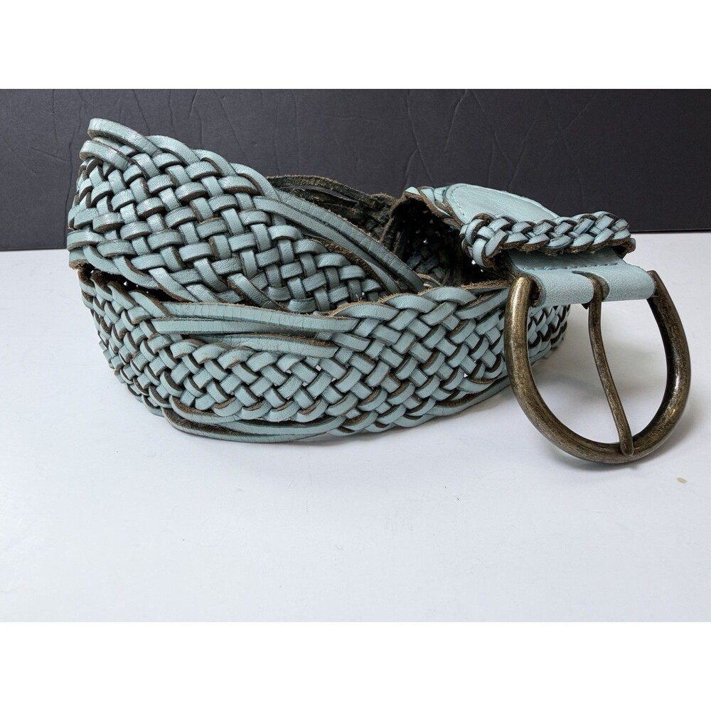 Linea Pelle Belt Braided Woven Leather Turquoise Women's Small Boho Adjustable - Picture 7 of 16